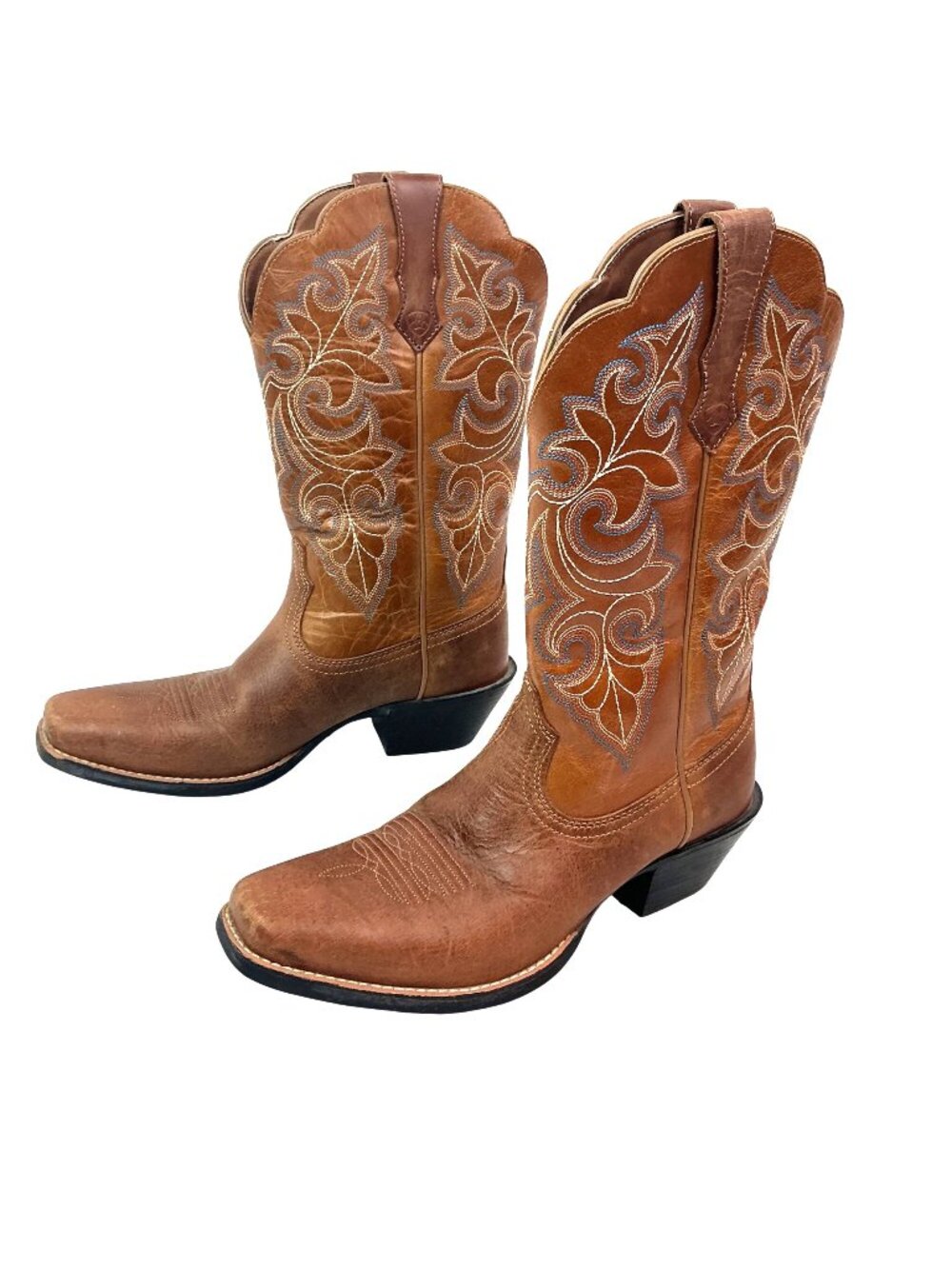 Ariat Embroidered Western Leather Cowboy Boots Womens 7 B Brown Square Toe